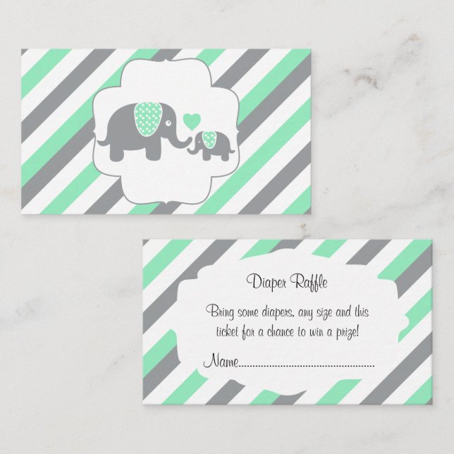 Carte D'accompagnement Gamme d'éléphants blanc, vert et gris (Devant / Derrière)