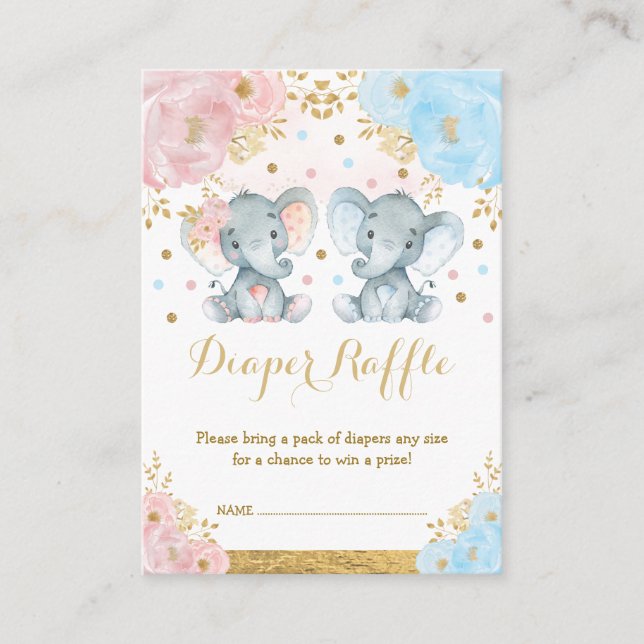 Carte D'accompagnement Garçon Fille Eléphant Genre Révéler Bébé Déchets R (Devant)