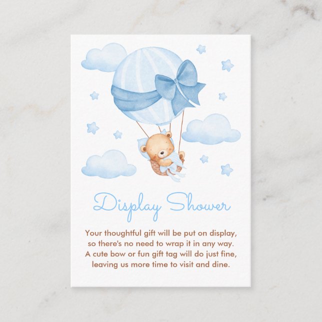 Carte D'accompagnement Garçon Ours Bleu Balloon Baby Affichage Douche (Devant)