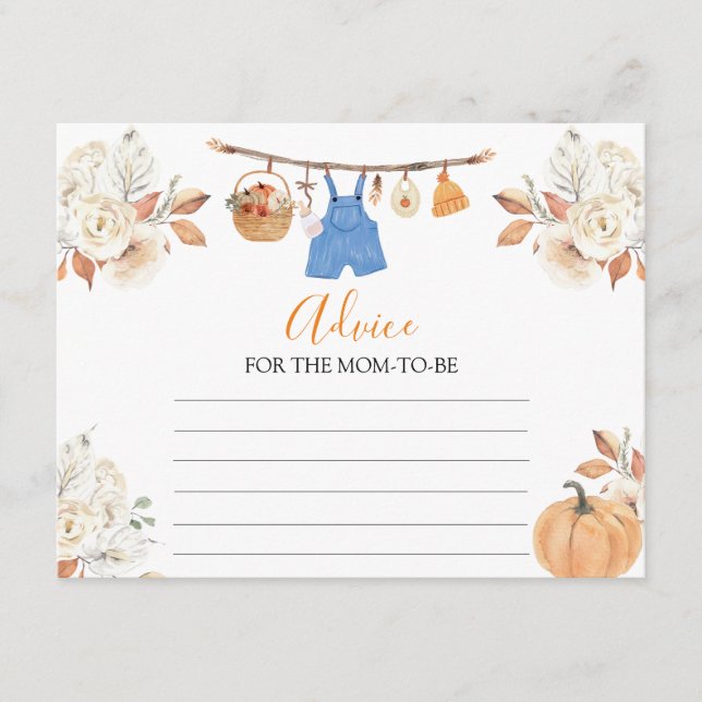 Carte D'accompagnement Garçon Vêtements Citrouille Conseil Baby shower Po (Devant)