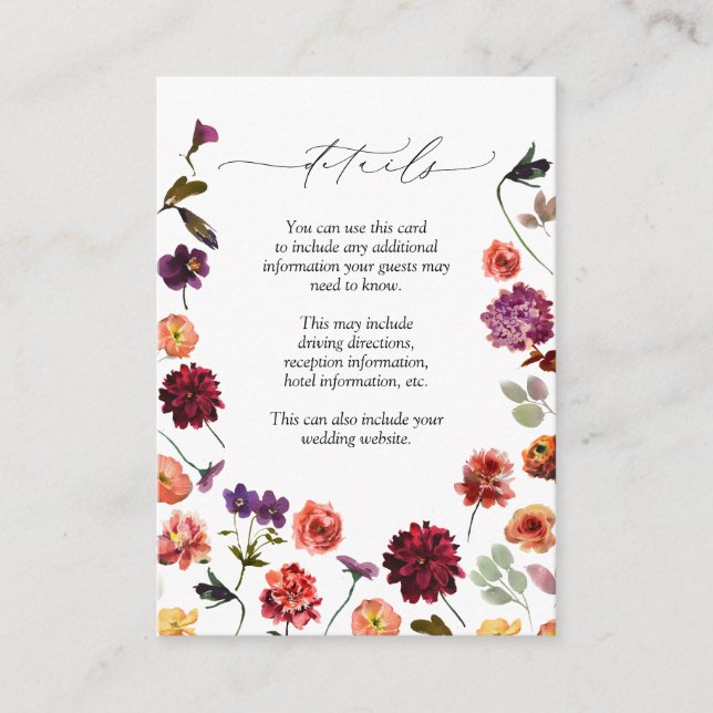 Carte D'accompagnement Garden Automne Été Brûlé Orange Détails du Mariage (Devant)