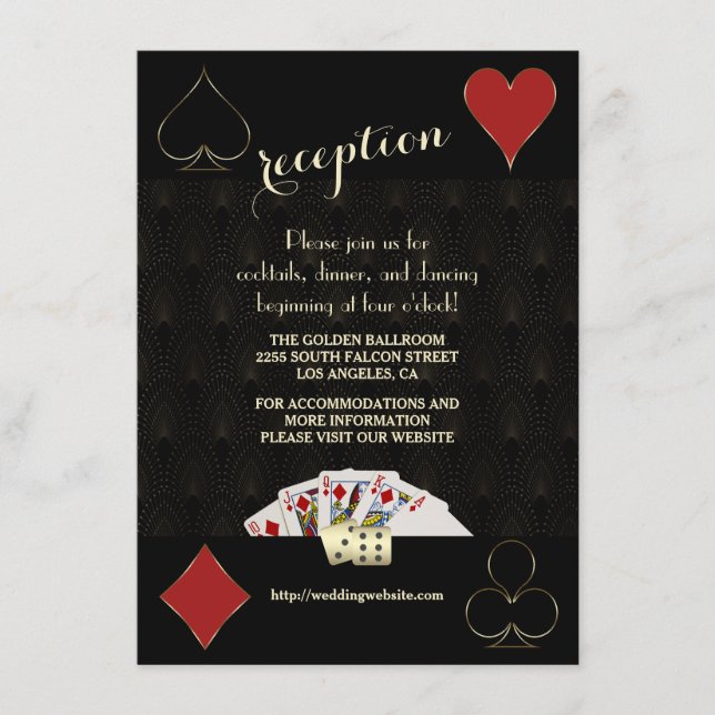 Carte D'accompagnement Gatsby Casino Las Vegas Poker Réception de mariage (Devant)