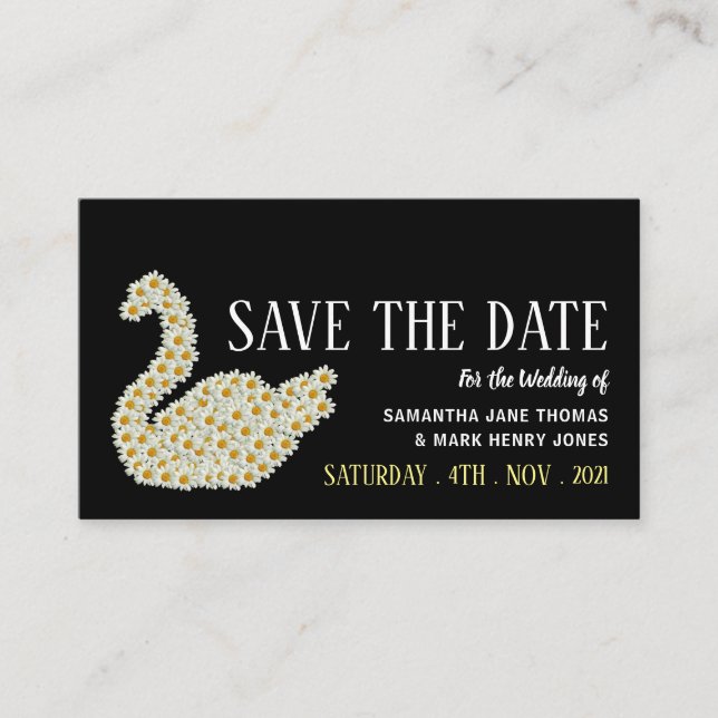 Carte D'accompagnement Gatsby Style Floral Swan, Save the Date (Devant)