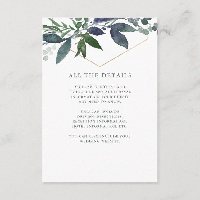 Carte D'accompagnement Geo vert | Détails du Mariage Gold (Devant)