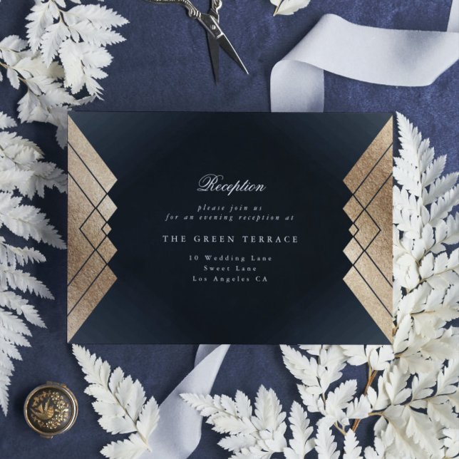 Carte D'accompagnement Géométrique Dark Navy Gold Gatsby Réception de mar (Créateur téléchargé)