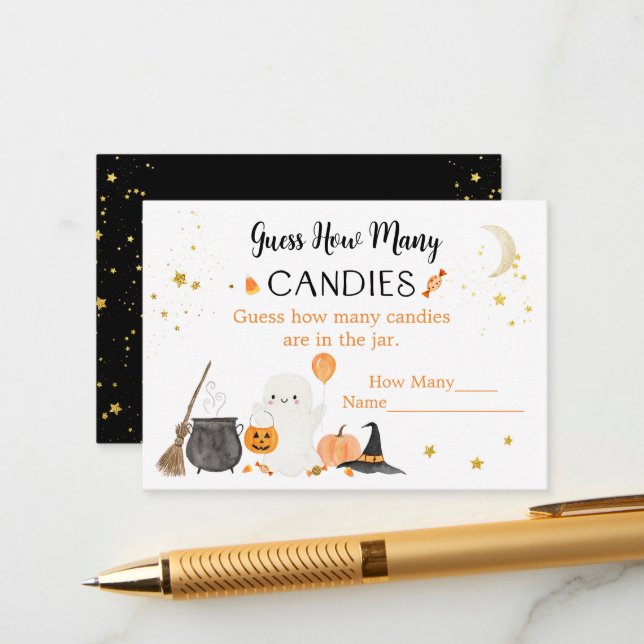 Carte D'accompagnement Ghost Halloween Devinez Combien De Candies Jeu (Devant/Arrière en situation)