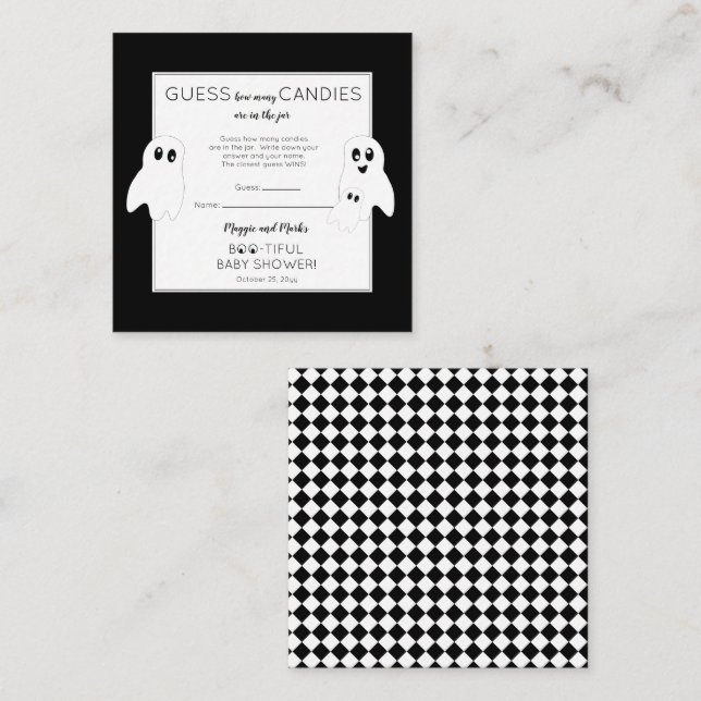 Carte D'accompagnement Ghosts Baby shower Guides Candies en Jar Game (Devant / Derrière)