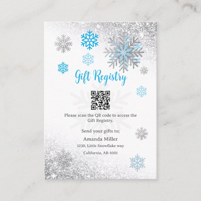 Carte D'accompagnement Gift Registry Snowflake Winter Baby Shower QR Code (Devant)