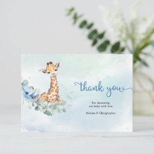 Carte D'accompagnement Girafe bleu petit garçon eucalyptus Merci de couro