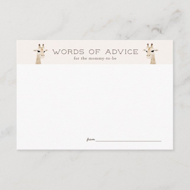 Carte D'accompagnement Giraffe Baby shower Beige Conseils Card (Devant)