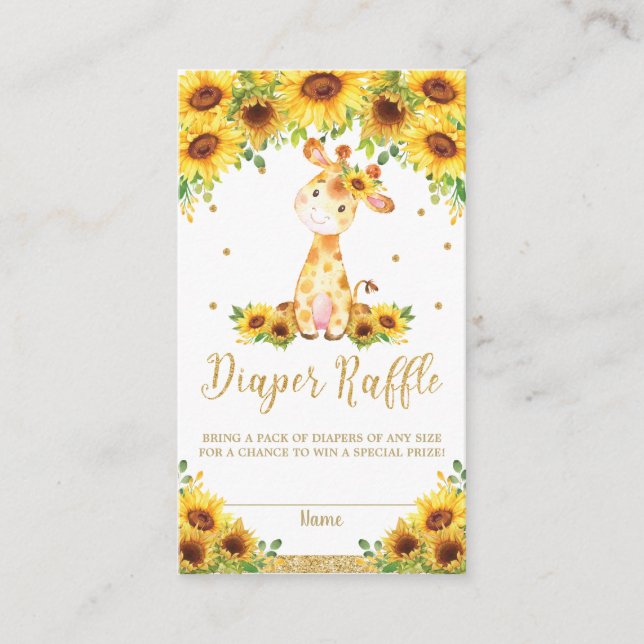 Carte D'accompagnement Giraffe Baby shower de tournesol Déchets Raffle (Devant)