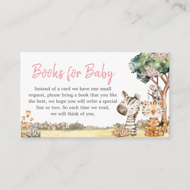 Carte D'accompagnement Girl Floral Jungle Safari Animaux Livres pour bébé (Devant)