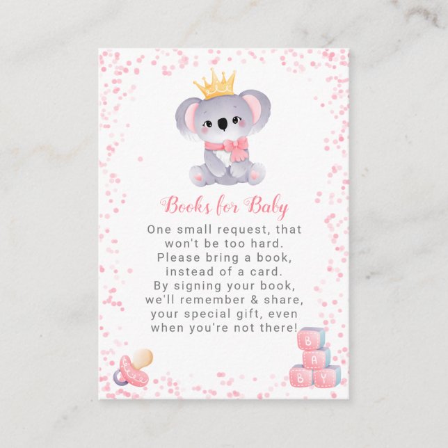 Carte D'accompagnement Girl Koala Bear Books for Baby shower (Devant)