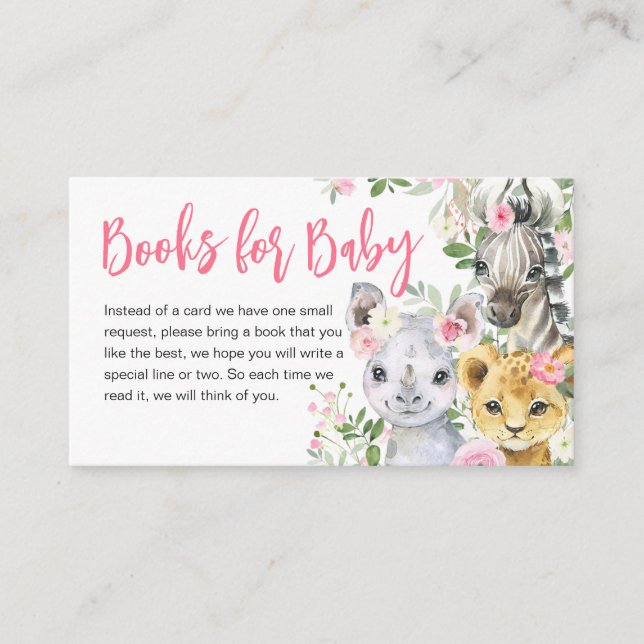 Carte D'accompagnement Girl Safari Animaux Baby showers Livres pour bébé (Devant)