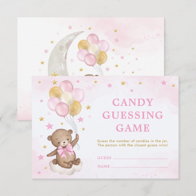 Carte D'accompagnement Girl Teddy Bear Balloons Candy Gueting Game Card (Devant / Derrière)