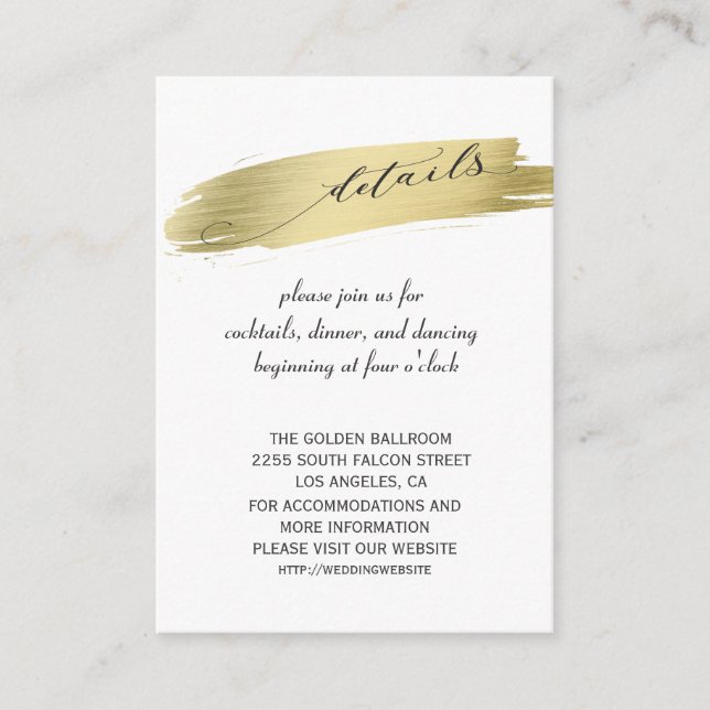 Carte D'accompagnement Glam Calligraphy Gold Stroke Détails du Mariage (Devant)