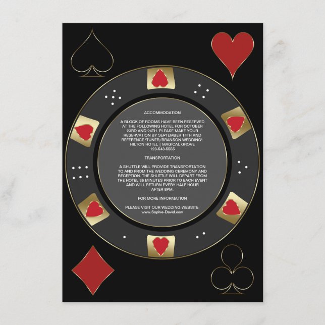 Carte D'accompagnement Glam Casino Vegas Poker Chip Mariage Hébergement (Devant)