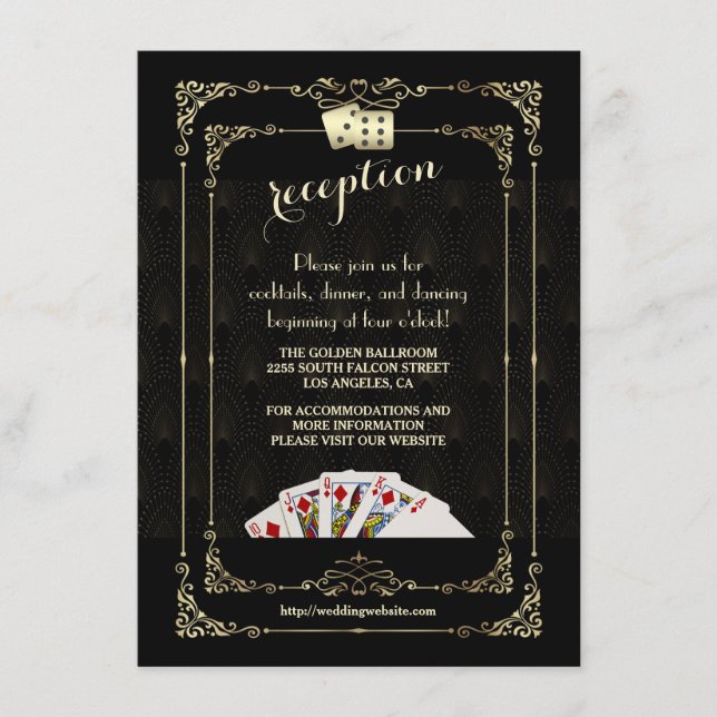 Carte D'accompagnement Glam Gatsby Casino Vegas Réception de mariage (Devant)