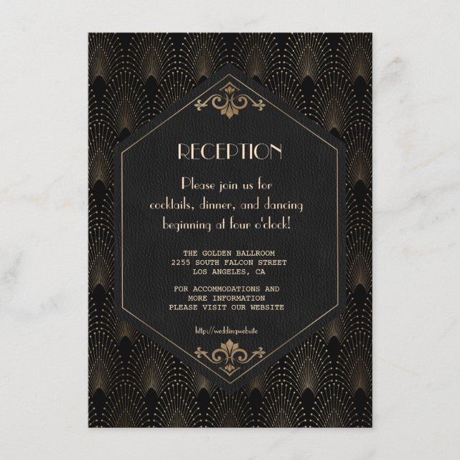 Carte D'accompagnement Glam Gold Black Great Gatsby Réception de mariage (Devant)