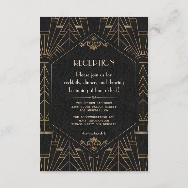 Carte D'accompagnement Glam Gold Black Great Gatsby Réception de mariage (Devant)