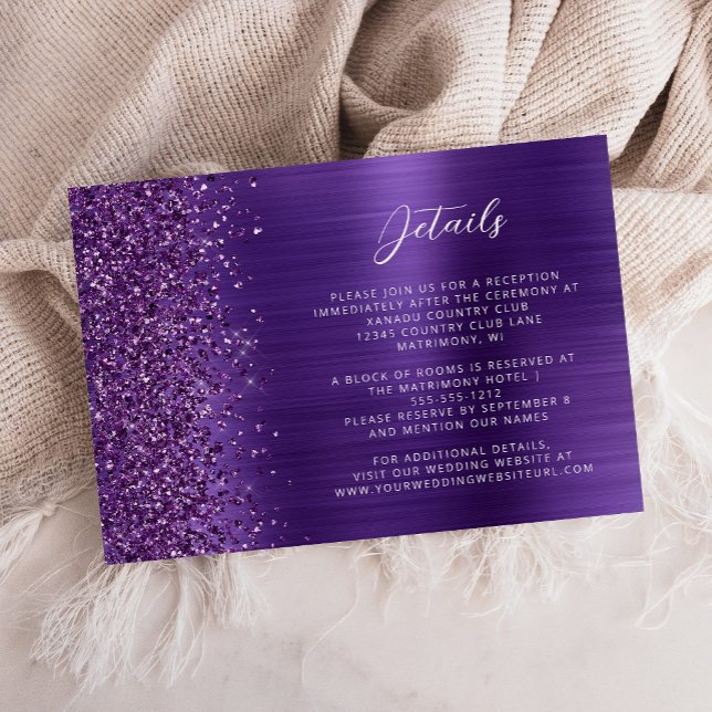 Carte D'accompagnement Glam Purple Brossé Metal Détails du Mariage (Créateur téléchargé)