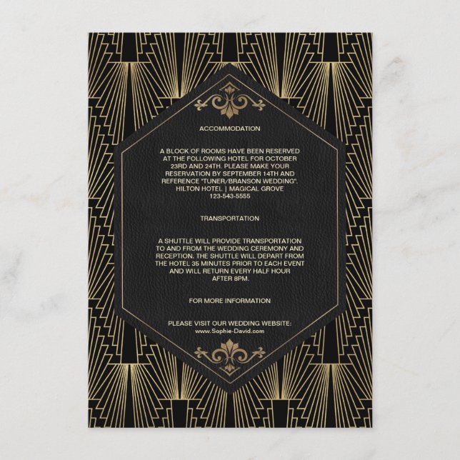 Carte D'accompagnement Glam Roaring 20s Gatsby Wedding Accommodation (Devant)