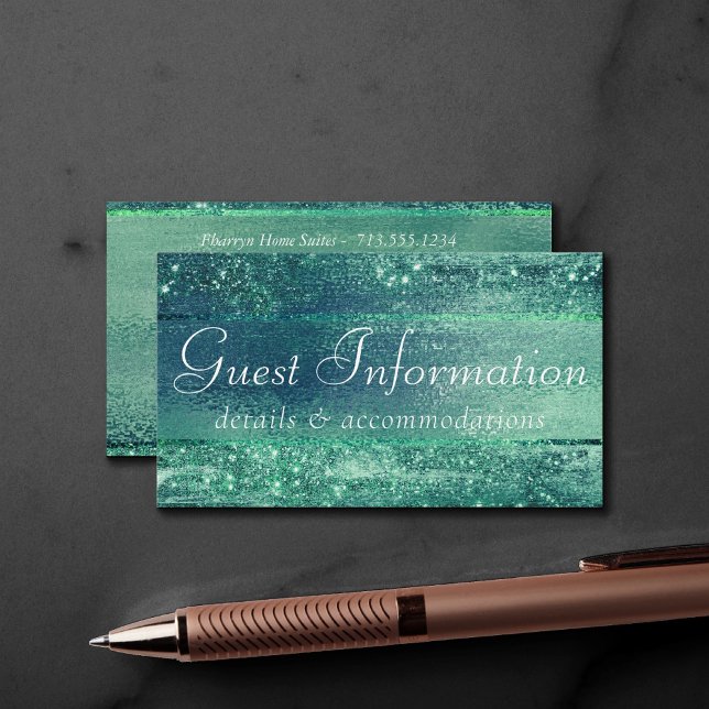 Carte D'accompagnement Glitzy Foil | Seafoam Iridescent Green Guest Info (Créateur téléchargé)