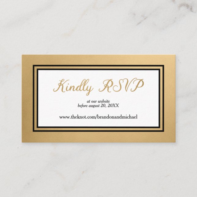 Carte D'accompagnement Gold Black Site Mariage officiel RSVP (Devant)