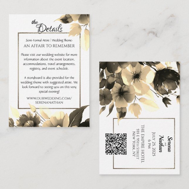 Carte D'accompagnement Gold Bouquet QR Code Détails du Mariage (Devant / Derrière)