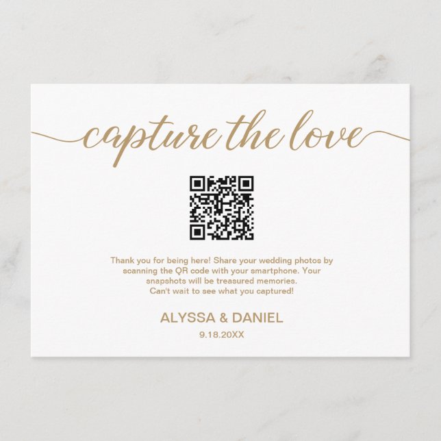 Carte D'accompagnement Gold Capture de l'amour code QR mariage photo part (Devant)