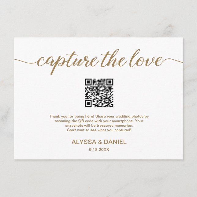 Carte D'accompagnement Gold Capture de l'amour code QR mariage photo part (Devant)