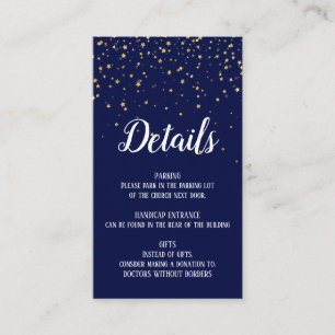 Carte D'accompagnement Gold Confetti sur Navy Blue Détails Insérer une ca
