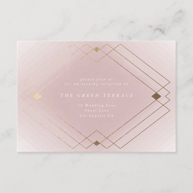 Carte D'accompagnement Gold Diamond rose Géométrique Mariage Gatsby (Devant)