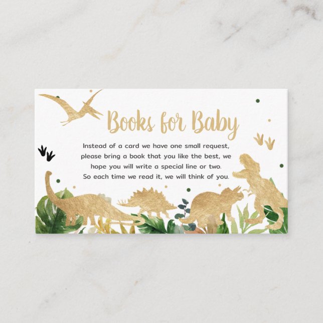 Carte D'accompagnement Gold Dinosaur Baby shower Livres pour bébé (Devant)