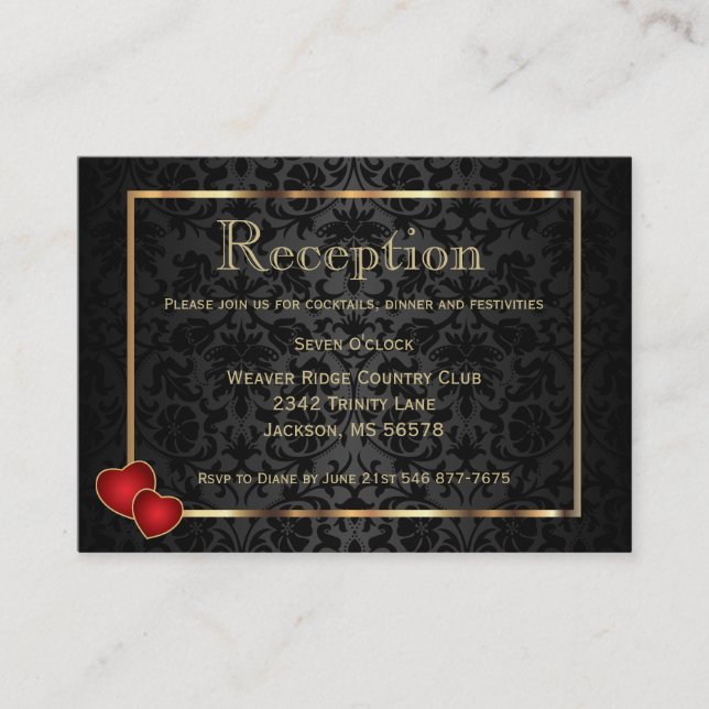 Carte D'accompagnement Gold et Black Damask - Réception (Devant)