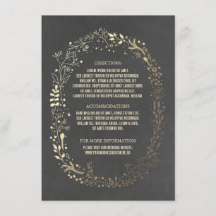 Carte D'accompagnement Gold et Chalkboard Floral Wreath Mariage Détails