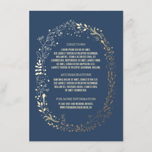 Carte D'accompagnement Gold et Navy Floral Wreath Détails du Mariage