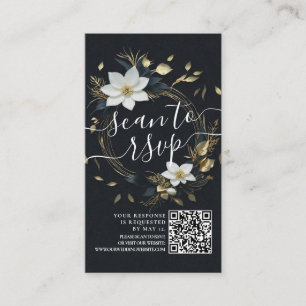 Carte D'accompagnement Gold Floral Wreath Mariage QR Code Site Web RSVP