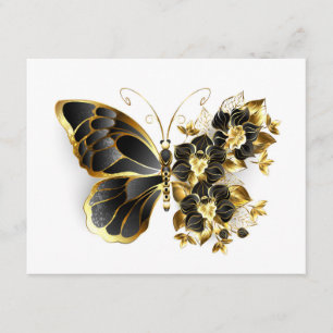 Carte D'accompagnement Gold flower Butterfly with Black Orchid