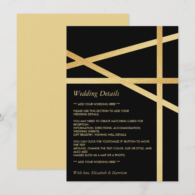 Carte D'accompagnement Gold Foil Effet géométrique Style Mariage Détail (Devant / Derrière)