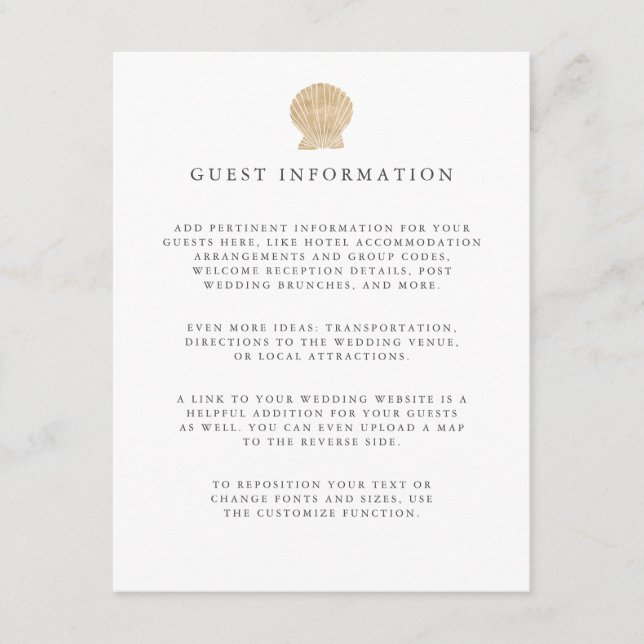 Carte D'accompagnement Gold foil Seashell mariage côtier Détails (Devant)