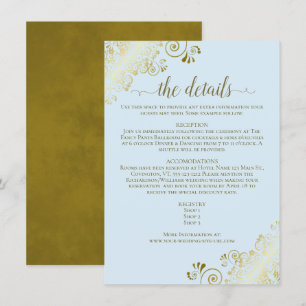 Carte D'accompagnement Gold Frills Elegant Powder Blue Détails du Mariage