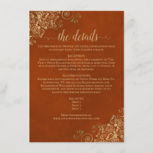 Carte D'accompagnement Gold Frills Elegant Rust Orange Détails du Mariage