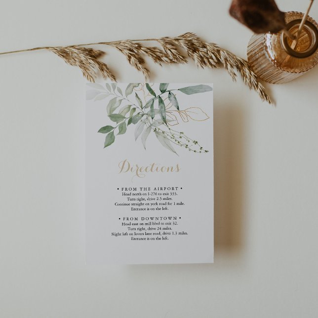 Carte D'accompagnement Gold Green Foliage Calligraphie Mariage Directions (Créateur téléchargé)