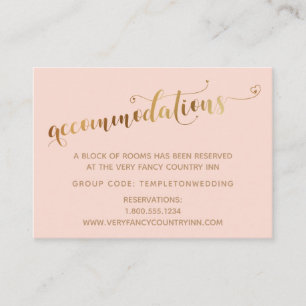 Carte D'accompagnement Gold Hearts Script Blush Mariage Hébergements