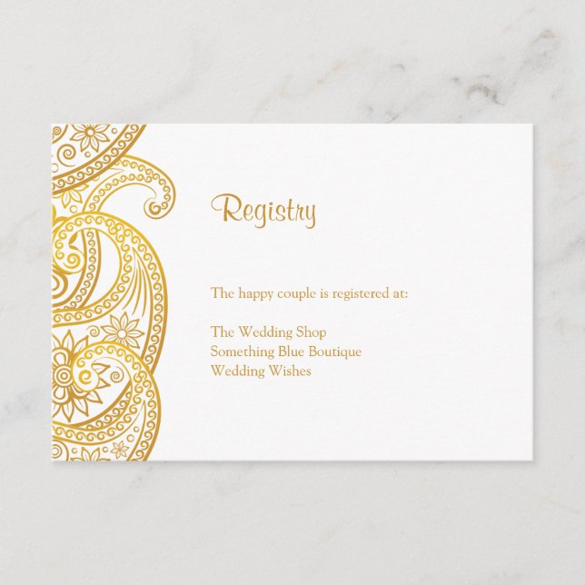 Carte D'accompagnement Gold Paisley Registre traditionnel des Mariages in (Devant)