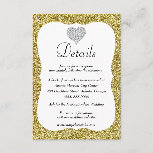 Carte D'accompagnement Gold Parties scintillant Diamond Heart Détails du  (Devant)