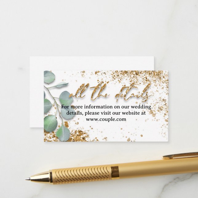 Carte D'accompagnement Gold parties scintillant élégant Mariage Détails c (Devant/Arrière en situation)