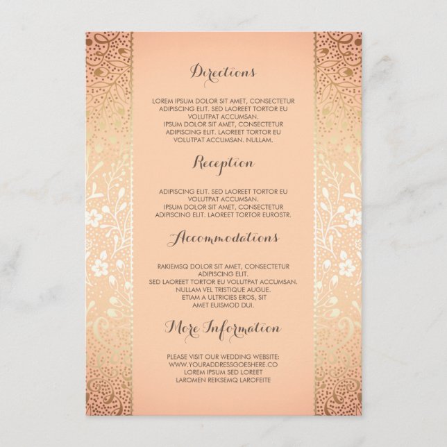 Carte D'accompagnement Gold Peach Floral Détails sur le Mariage -Informat (Devant)