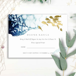 CARTE D'ACCOMPAGNEMENT GOLD SOUS-EAU POISSON DIAPER BABY SHOWER FLOTTE